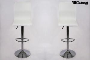 2 x Barstool white height adjustable with backrest swivel seat top - "Steffen"
