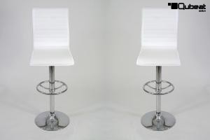 2 x Barstool white height adjustable with padded and stitched backrest - "Ron"