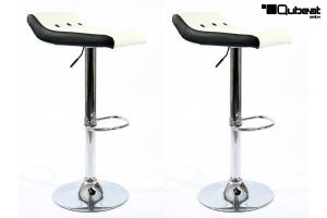 2 x Design Barstool white black, height adjustable, seat rotates 360 - "Sunny Soft"