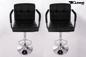 2 x Designer Barstool  black height adjustable with padded backrest and removable armrest - "Theo"