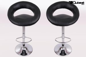2 x Designer Barstool  black padded height adjustable by gas lift action - "Clemens"