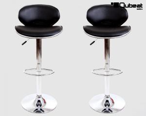 2 x Designer Barstool  black padded height adjustable by gas lift action - "Tom"