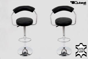 2 x Designer Barstool  black REAL LEATHER height adjustable by gas lift action &#8211;
