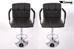 2 x Designer Barstool  brown height adjustable with padded backrest and removable armrest - "Theo"