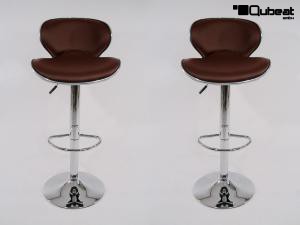 2 x Designer Barstool brown padded height adjustable by gas lift action - "Tom"