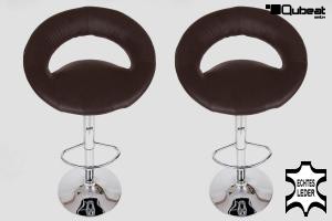 2 x Designer Barstool brown REAL LEATHER height adjustable by gas lift action - "Clemens"