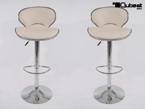 2 x Designer Barstool creme padded height adjustable by gas lift action - "Tom"
