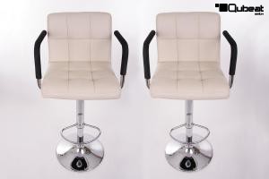 2 x Designer Barstool  creme-coloured height adjustable with padded backrest and removable armrest - "Theo"
