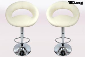 2 x Designer Barstool  creme-coloured padded height adjustable by gas lift action - "Clemens"