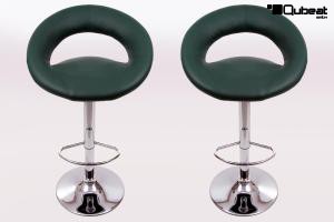 2 x Designer Barstool dark green padded height adjustable by gas lift action - "Clemens"