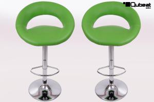 2 x Designer Barstool green padded height adjustable by gas lift action - "Clemens"