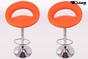 2 x Designer Barstool orange padded height adjustable by gas lift action -