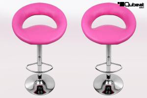 2 x Designer Barstool pink padded height adjustable by gas lift action - "Clemens"