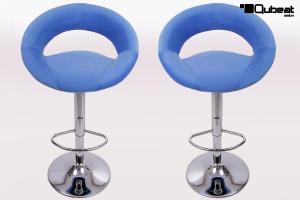 2 x Designer Barstool plush blue padded height adjustable by gas lift action - "Clemens"