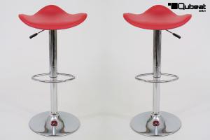 2 x Designer Barstool red height adjustable, ergonomically shaped seat - "Simon"