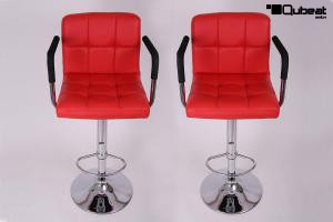 2 x Designer Barstool red height adjustable with padded backrest and removable armrest - "Theo"