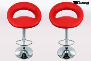 2 x Designer Barstool red padded height adjustable by gas lift action - "Clemens"