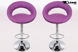 2 x Designer Barstool violet padded height adjustable by gas lift action - "Clemens"