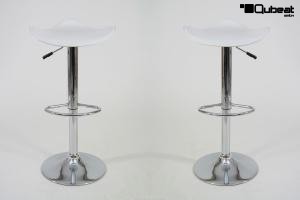 2 x Designer Barstool white height adjustable, ergonomically shaped seat - "Simon"
