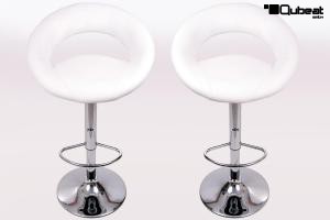 2 x Designer Barstool  white padded height adjustable by gas lift action - "Clemens"