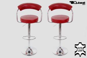 2 x Designer Barstool wine red REAL LEATHER height adjustable by gas lift action &#8211;