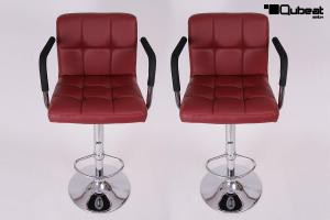 2 x Designer Barstool wine-red height adjustable with padded backrest and removable armrest - "Theo"