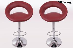 2 x Designer Barstool wine-red padded height adjustable by gas lift action - "Clemens"