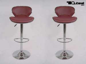 2 x Designer Barstool winered padded height adjustable by gas lift action - "Tom"