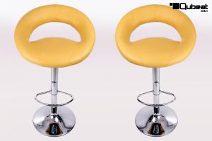 2 x Designer Barstool yellow padded height adjustable by gas lift action - "Clemens"