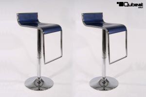2x Barhocker blau hhenverstellbar mittels Gasdruckfeder mit Design Chromfusttze - "Vanessa"