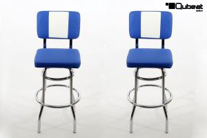 2x Barhocker blau/weiss, B-WARE, gepolstert, Rckenlehne, chrome "Maik"
