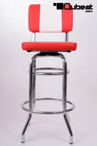 2x Barhocker rot/wei, B-WARE, gepolstert, Rckenlehne, chrome "Maik"
