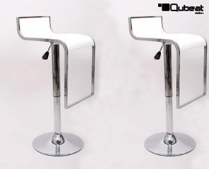 2x Barhocker wei hhenverstellbar mittels Gasdruckfeder mit Design Chromfusttze - "Vanessa"