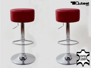 2x Barstool winered REAL LEATHER height adjustable round seat classical comfortably padded - "Tan"