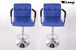 2x Design Barhocker blau hhenverstellbar mit gepolsterter Rckenlehne und abnehmbarer Armlehne - "Theo"