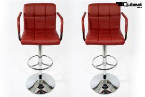 2x Design Barhocker B-WARE weinrot hhenverstellbar mit gepolsterter Rckenlehne und abnehmbarer Armlehne - "Theo round"