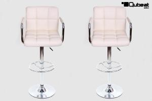 2x Design Barhocker creme hhenverstellbar mit gepolsterter Rckenlehne und abnehmbarer Armlehne - "Theo round"