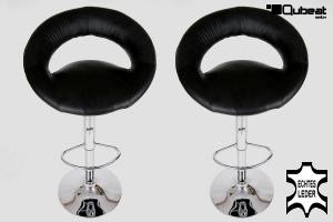 2x Design Barhocker schwarz ECHT LEDER gepolstert hhenverstellbar - "Clemens"