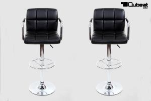 2x Design Barhocker schwarz hhenverstellbar mit gepolsterter Rckenlehne und abnehmbarer Armlehne - "Theo round"
