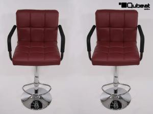 2x Design Barhocker weinrot ECHT LEDER hhenverstellbar mit gepolsterter Rckenlehne und abnehmbarer Armlehne - "Theo"