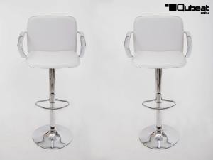 2x Design Barhocker wei hhenverstellbar mit gepolsterte Rckenlehne und verchromte Armlehne - "Barbara"