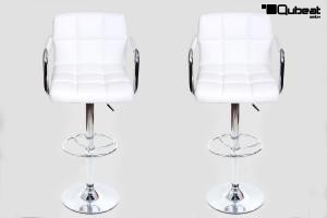 2x Design Barhocker wei hhenverstellbar mit gepolsterter Rckenlehne und abnehmbarer Armlehne -