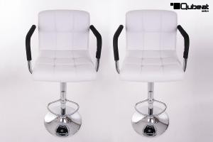 2x Design Barhocker wei hhenverstellbar mit gepolsterter Rckenlehne und abnehmbarer Armlehne - "Theo"