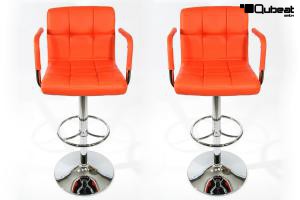 2x Design B-Ware Barhocker orange hhenverstellbar mit gepolsterter Rckenlehne und abnehmbarer Armlehne - "Theo round"