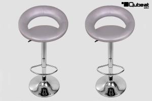 2x Designer Barstool silver padded height adjustable by gas lift action -