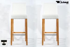 2x Edle B-Ware Holzbarhocker wei Holzgestell Natur mit Lehne und verstellbaren Bodengleitern "Michael"