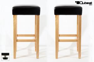2x Edler Holzbarhocker Barhocker Holz braun Holzgestell Natur verstellbare Bodengleiter  "Ben"