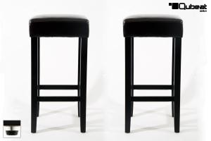 2x Edler Holzbarhocker, Barhocker Holz, braun Holzgestell schwarz, verstellbare Bodengleiter "Ben"