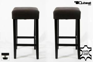 2x Edler Holzbarhocker Barhocker Holz braun Holzgestell schwarz verstellbare Bodengleiter ECHT LEDER "Ben"