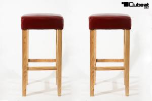 2x Edler Holzbarhocker Barhocker Holz weinrot Holzgestell Natur "Ben"